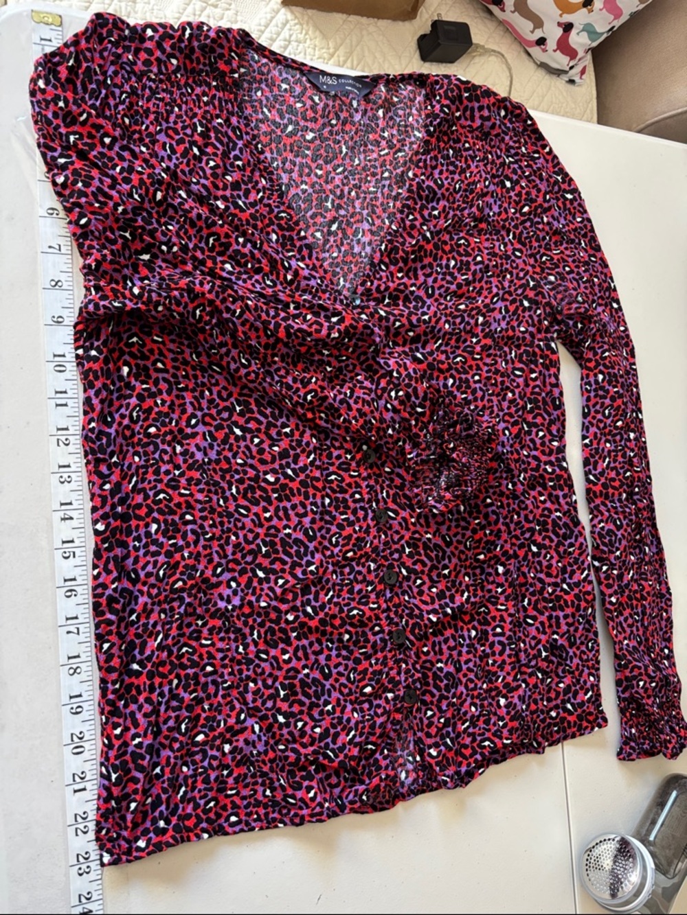 M&S Collection Womens Purple Red Blouse Size 6 Medium Office Peasant Indie Wild - Picture 14 of 14